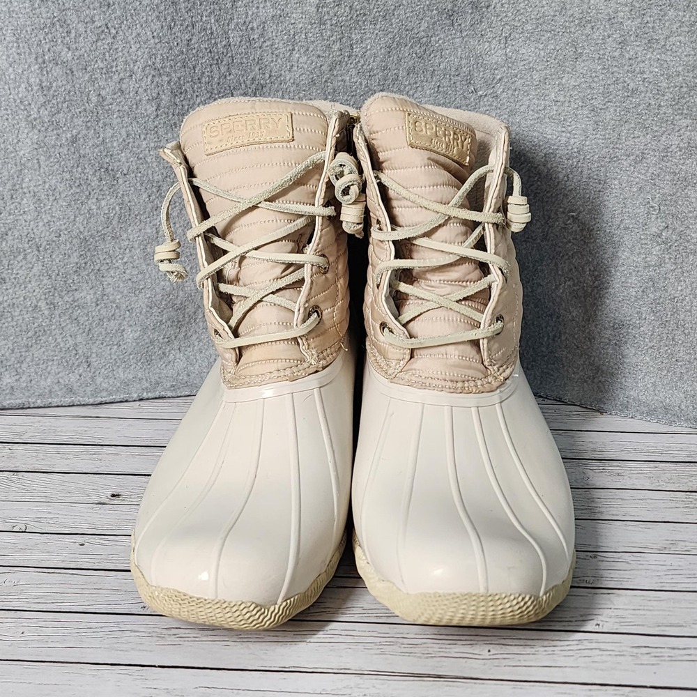 Sperry Saltwater Duck Boots Womens Size 10‎ Ivory Quilted Waterproof STS86709